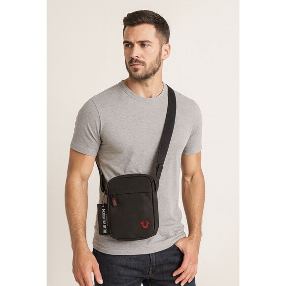 True Religion Men’s Black Crossbody Bag Small Shoulder Sling Travel NWT - Picture 4 of 4